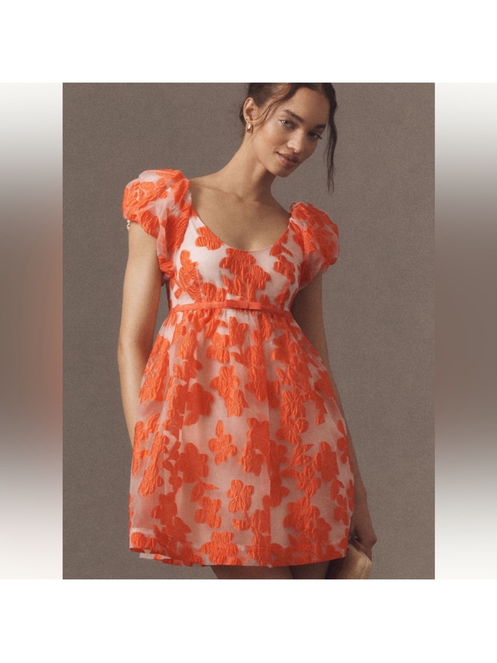Anthropologie Puff Sleeve Scoop Neck Babydoll Mini Dress Size Large